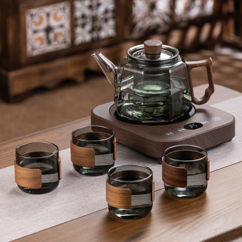 新款小型煮茶器加厚防爆玻璃带过滤泡茶壶套装超薄黑晶炉自动保温