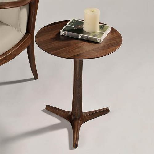 北欧休闲小圆几实木角几黑胡桃小茶几圆形沙发边几轻奢阳台三件套