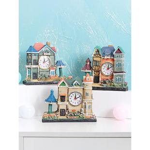 创意彩色卡通小房子别墅古城堡摆台闹铃时钟表摆件儿童房卧室闹钟