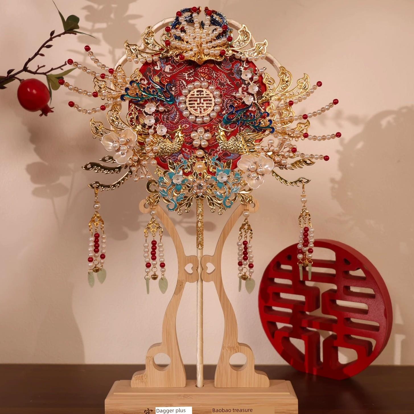 团扇新娘婚纱材料DIY手绣绣绣和双面扇成品婚纱高端中式典雅