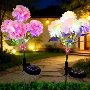新款 饰草坪灯 太阳能5头芙蓉花地插灯彩色led绣球花灯户外庭院装