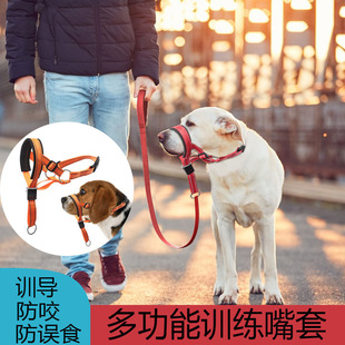 牵引狗嘴套训练带 可调节防咬嘴绳 鼻环训犬防冲撞拉狗牵引绳批发