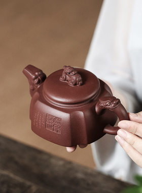 豹霖紫砂壶纯全手工原矿紫泥高照龙头龙把四方泡茶壶茶具