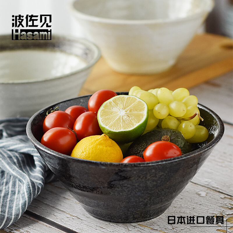 日本进口拉面碗 陶瓷餐具波佐见烧日式粗陶斗笠型料理店拉面碗