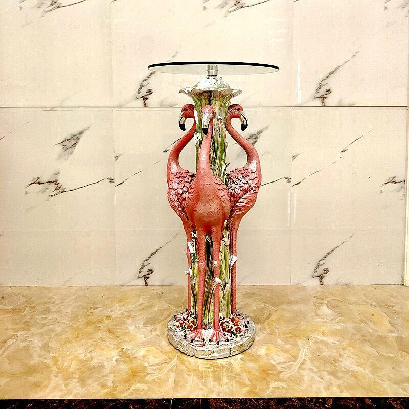 欧式落地摆件茶几边几酒店美容院落地摆件高档美式大型摆件火烈鸟