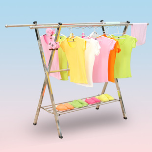 厂家批发室内阳台折叠晒衣被架不锈钢X型落地伸缩双杆式 晾衣架