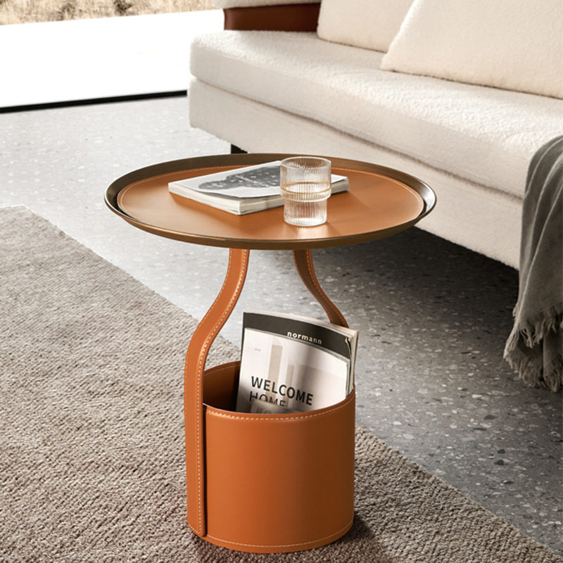 意式极简约设计师马鞍皮储物水桶沙发小边几家用客厅商场角几轻奢