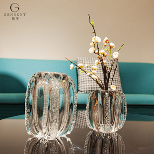 饰高档插花水培摆件饰品 透明水晶餐桌装 晶淳 极地冰川玻璃花瓶