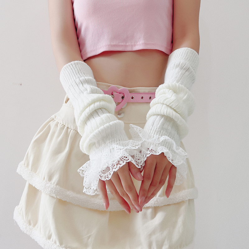 秋冬少女蕾丝花边蝴蝶结袖套