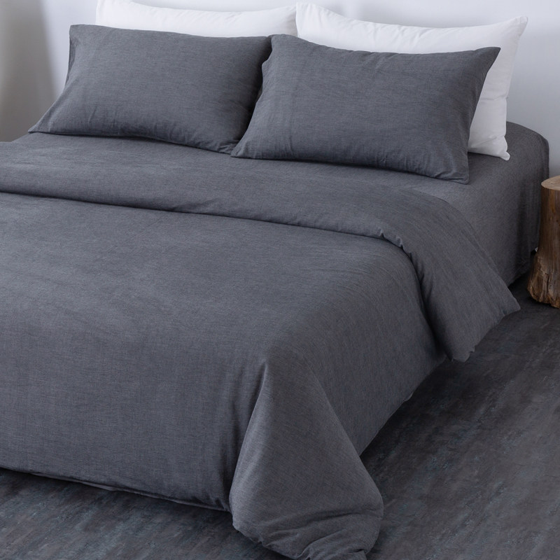 简约纯棉四件套全棉床单被套枕套灰色条纹耐脏纯色学生宿舍用三件