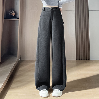 蜜糖之城仿羊绒香蕉阔腿裤女秋冬2025新款高腰休闲直筒糯米弯刀裤