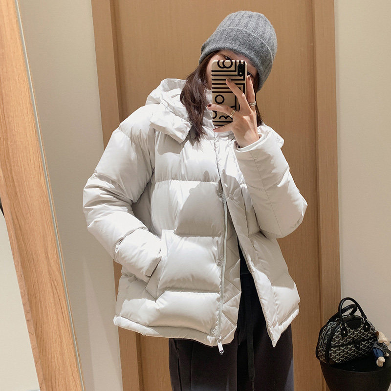 白色短款羽绒服女冬季连帽收腰加厚白鸭绒面包服外套露露LuLu同款
