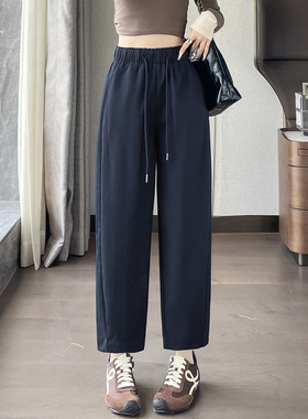 蜜糖之城蓝色哈伦裤女春秋2025新款高腰宽松休闲直筒运动萝卜裤
