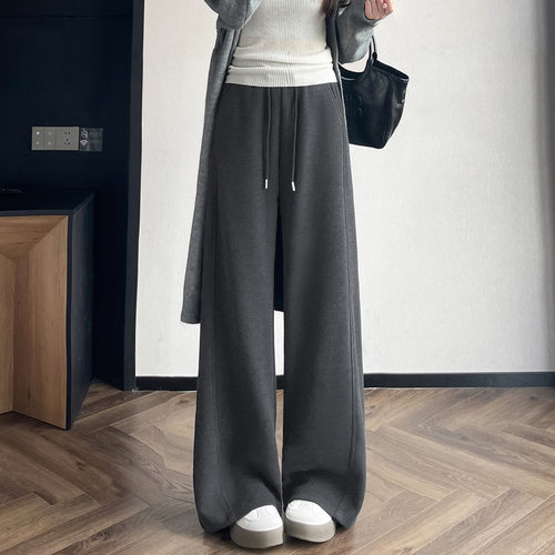 蜜糖之城阔腿裤女秋冬2025新款高级感垂感休闲直筒拖地呢子裤