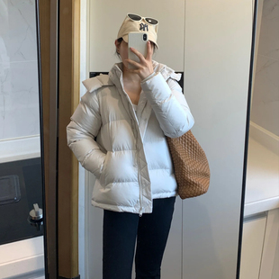 羽绒服女冬季连帽白鸭绒露露LuLu同款白色短款收腰加厚面包服外套