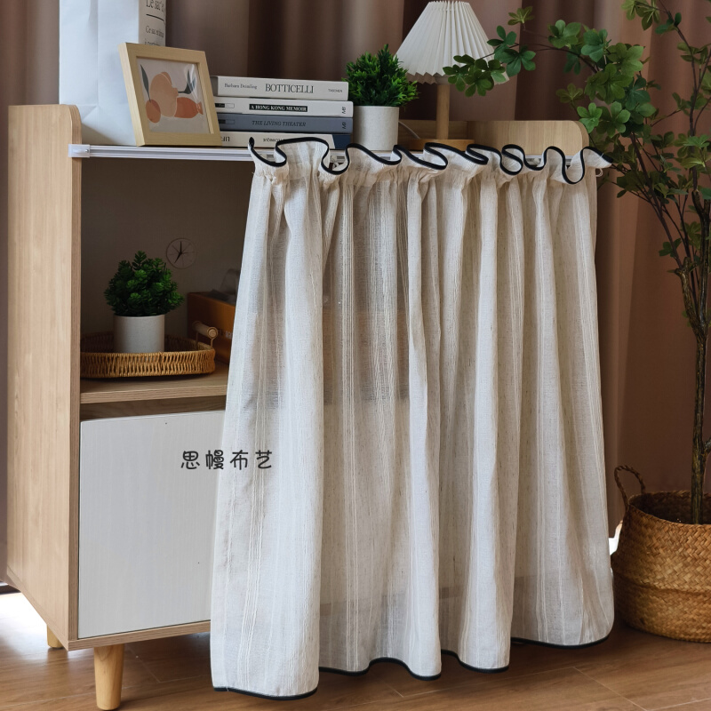 kt日式短帘复古棉麻柜帘免打孔粘贴轨柜子遮丑衣柜橱柜书柜遮挡帘