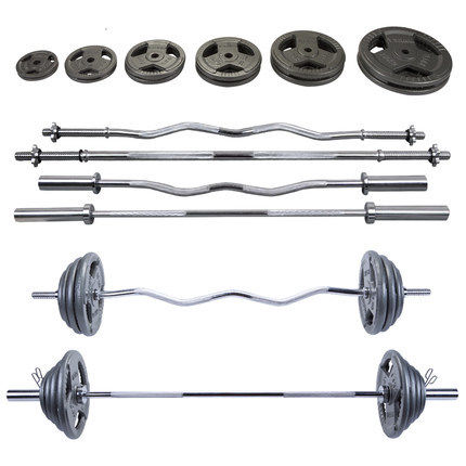 家用举重杠铃套装男士20公斤50kg1.2米曲杆烤漆全铸铁喷漆杠铃片