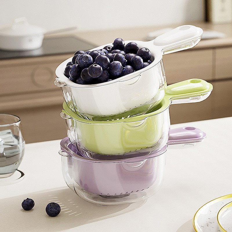 带手柄沥水篮洗水果迷你沥水碗双层家用厨房多功能客厅小果盘果篮