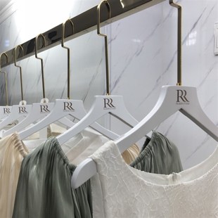 男女装纯白色实木衣架植绒防滑木头家服装店LOGO定制婚纱