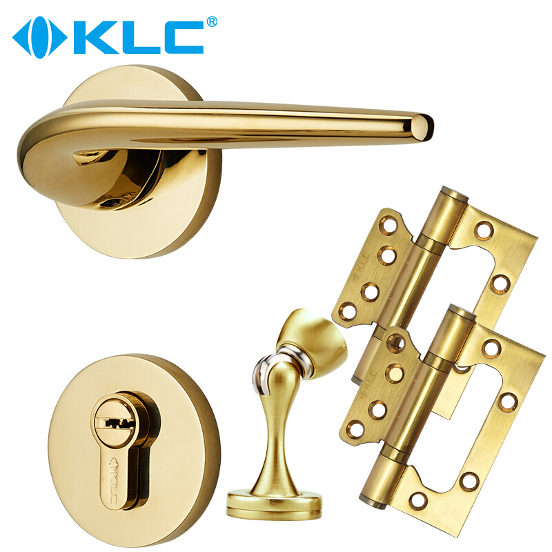 KLC门锁室内卧室房门锁黑色分体静音实木门金色卫生间门锁三件套