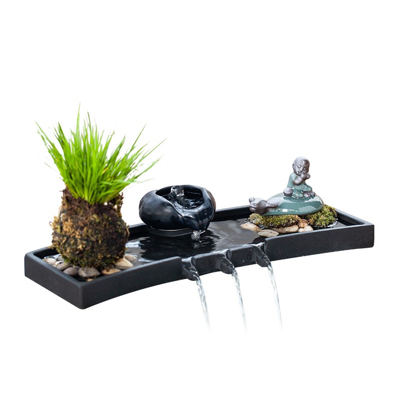 古法生态缸客厅水池鱼缸造景流水摆件循环水喷泉微景观装饰品配件