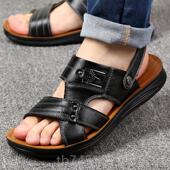 凉爸鞋 真皮软底沙滩鞋 2020季 正品 男士 夏新款 休闲拖中年爸两穿凉鞋