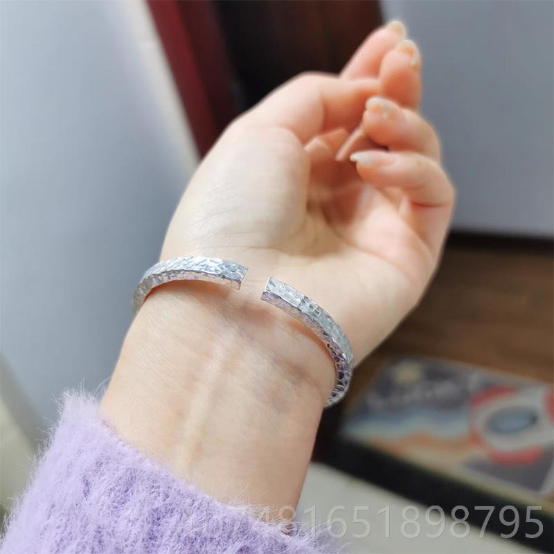 正品永记银铺99纯情手银手镯男女侣款足银原创工锤纹9简约实心银