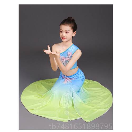 正品儿童傣族舞蹈演出演服装族练功考裙鱼尾孔雀舞表服傣幼儿女艺