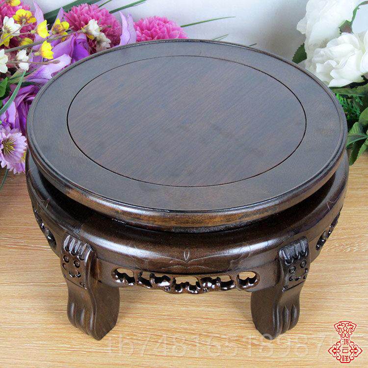 正品榆木高奇脚实形木圆缸花盆石头鱼佛像陶瓷花瓶古董装饰品摆件
