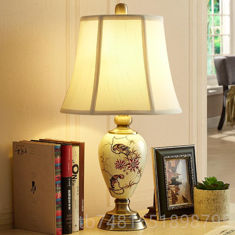正品美式乡瓷村复古花鸟陶台灯卧室灯床头柜欧中式田园结婚温馨客