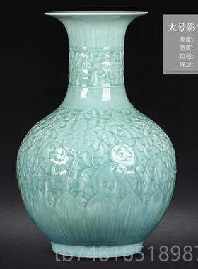 正品青景德镇陶瓷器手工影釉石榴花工瓶摆件客品厅插花中式家居装