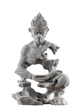 青砂石孙悟空斗战胜佛魔一念之间客厅办公室桌面鱼缸造景装饰摆件