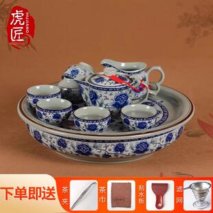 家用客厅潮汕功夫茶青花瓷茶盘茶壶瓷器 虎匠景德镇陶瓷茶具套装