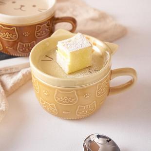 早餐马克杯带盖勺牛奶燕麦片陶瓷小众可爱可微波家用大容量水杯子