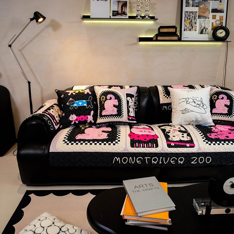 精选可爱卡通猫猫沙发垫防猫抓透气四季款绗缝坐垫防滑布艺沙发巾,居家布艺,沙发垫,淘宝优惠券,粉丝福利购,淘宝优惠卷