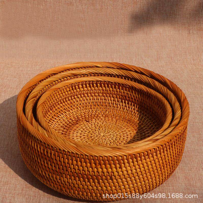 天然藤编织水果盘干果篮竹编面包馒头筐家用客厅茶几零食盘收纳筐