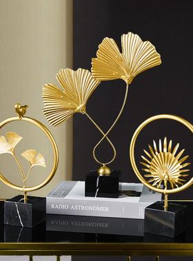 北欧简约ins铁艺金色银杏叶酒柜玄关摆件创意家居电视柜装饰摆设