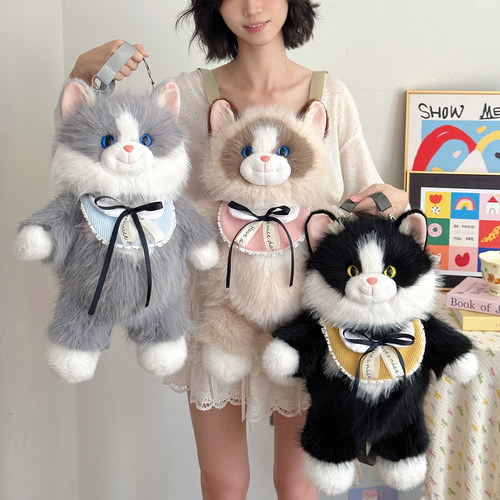 原创仿真布偶猫咪背包可爱玩偶包包双肩毛绒玩具送女友生生日礼物