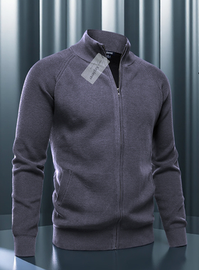 立领外套男士针织衫拉链毛衣纯棉重磅加厚男装上衣2025秋冬季新款