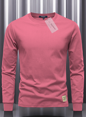男纯棉长袖t恤新款春秋冬季打底衫纯色潮款上衣百搭圆领修身休闲