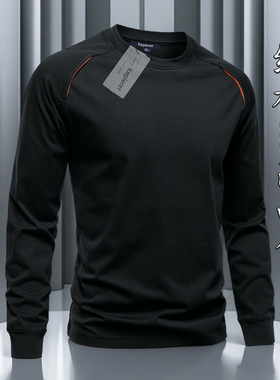 男士新款2025春秋季纯棉长袖T恤圆领打底衫纯色上衣亲肤透气通勤