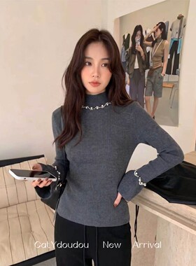 法式高级感喇叭袖高领针织衫女