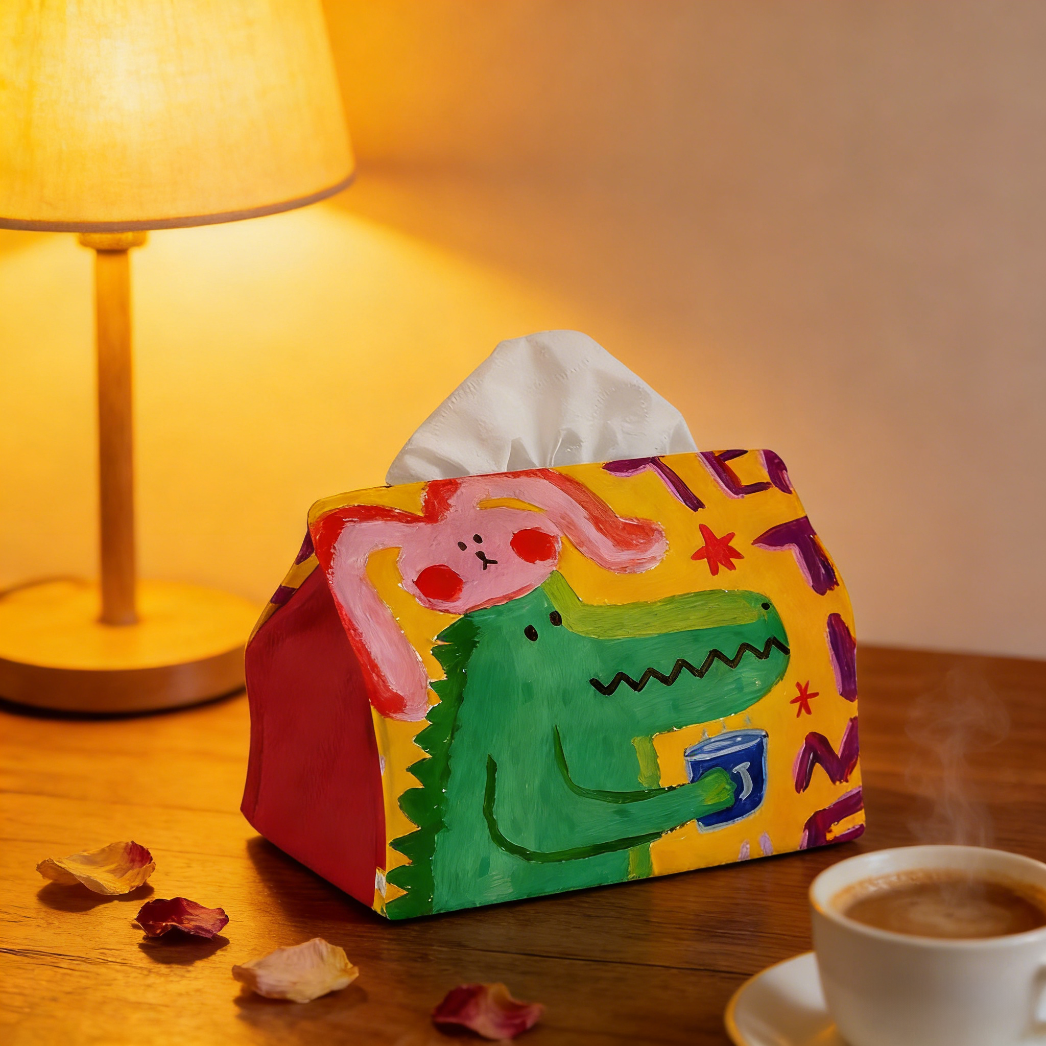 可爱卡通鳄鱼与兔子纸巾盒布艺台面式办公室家用创意收纳盒抽纸盒