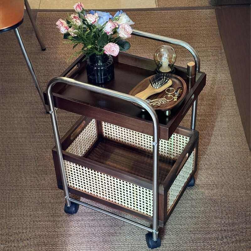实木可移动边几收纳中古小推车客厅茶几储物架零食置物架藤编复古,住宅家具,移动边几/推车,淘宝优惠券,粉丝福利购,淘宝优惠卷