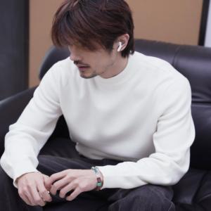 自发热宽松半高领毛衣男士秋冬季基础款打底纯百搭中领针织衫