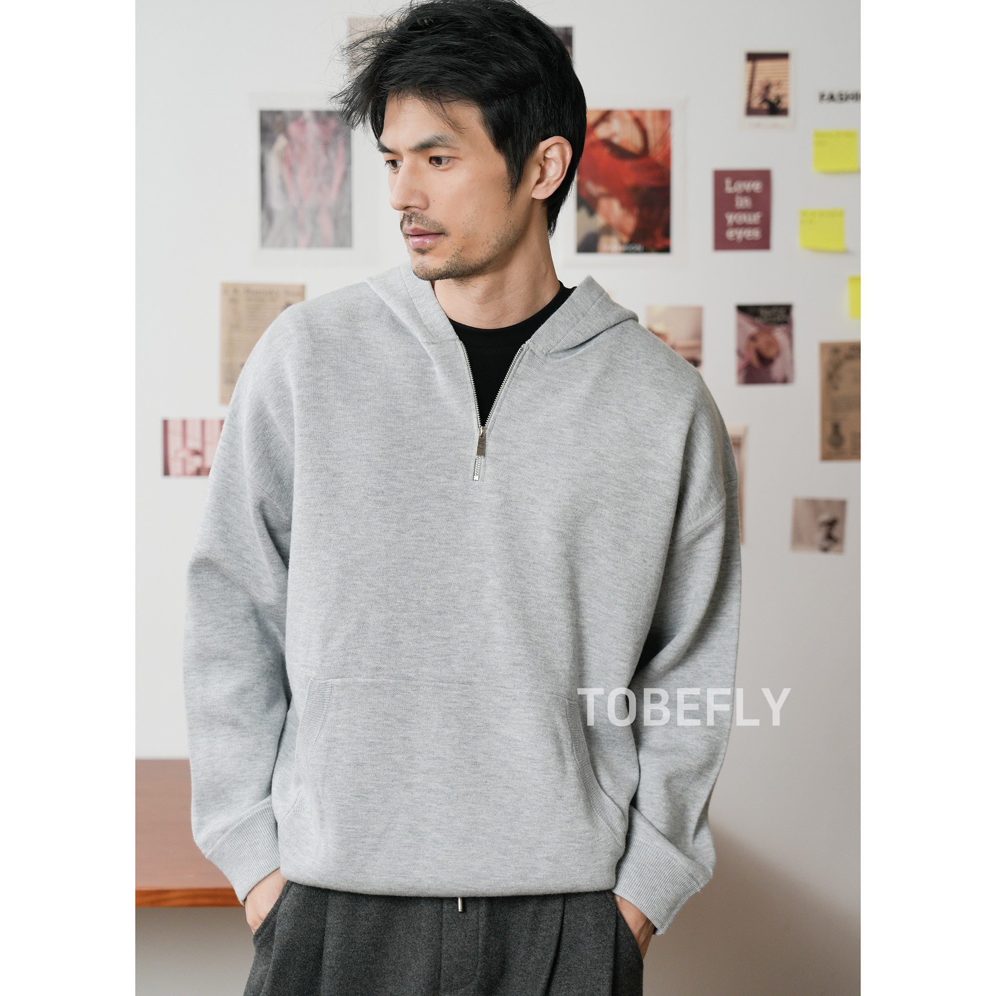 Tobefly半拉链连帽针织卫衣秋冬新款休闲慵懒百搭长袖上衣DR35,男装,卫衣,淘宝优惠券,粉丝福利购,淘宝优惠卷