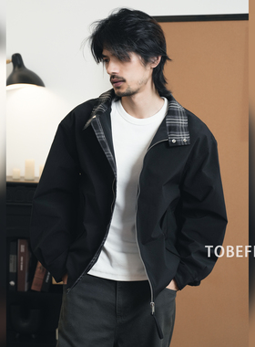 Tobefly复古格纹拼接立领夹克2025秋季新款宽松时尚百搭通勤外套