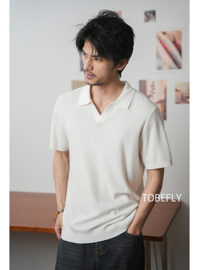 Tobefly240g100莱赛尔人字纹针织海鸥领纯色POLO26春夏短袖LSE928