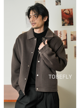 Tobefly口袋绣花翻领绵羊毛双面呢夹克25秋冬新款保暖外套F5023