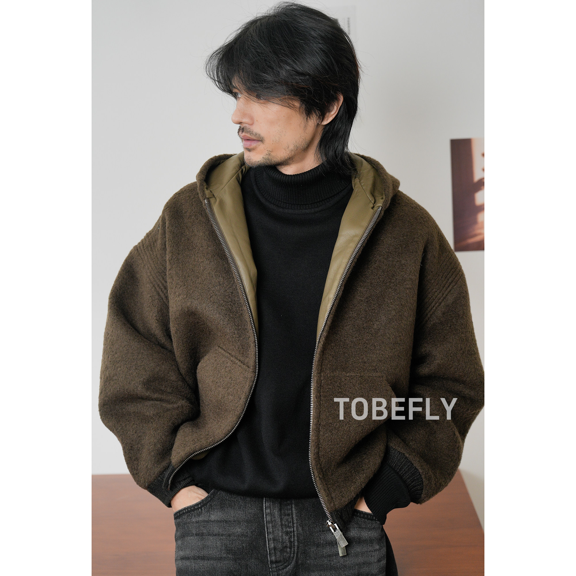 Tobefly连帽羊毛混纺休闲夹克